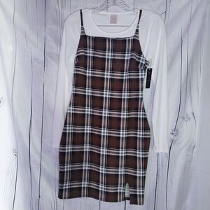 No Boundaries 90's Grunge Plaid 2 Piece Dress NWT